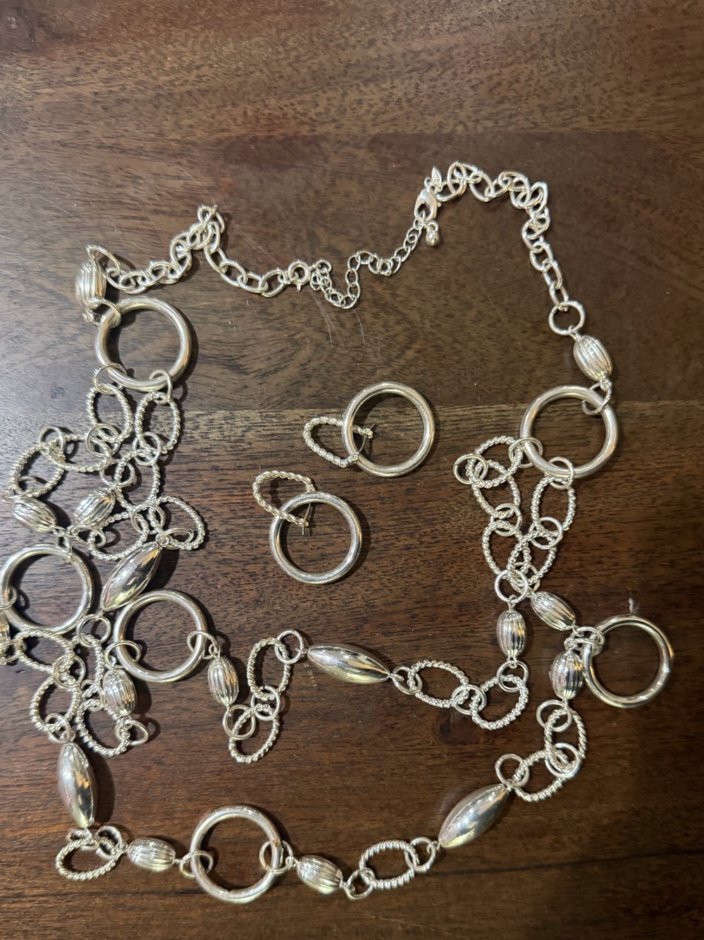 VTG 80s Avon Silver Tone Statement Multi Link Necklace & Hoop Earrings Set